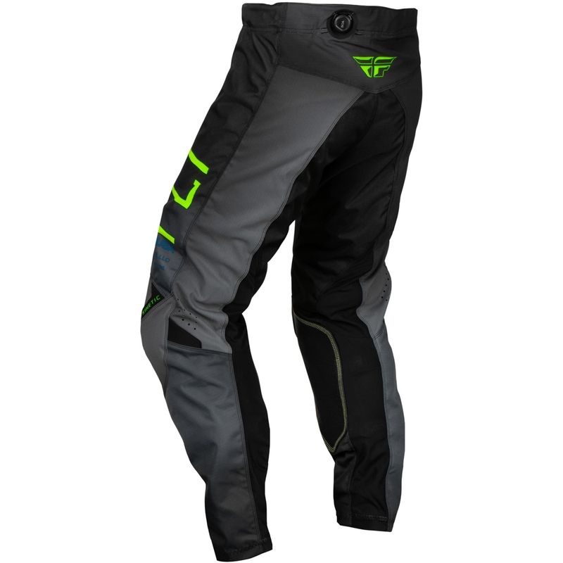 Pantaloni motocross pentru copii FLY Racing Kinetic Prodigy 2024 negru-fluo verde-albastru lichidare