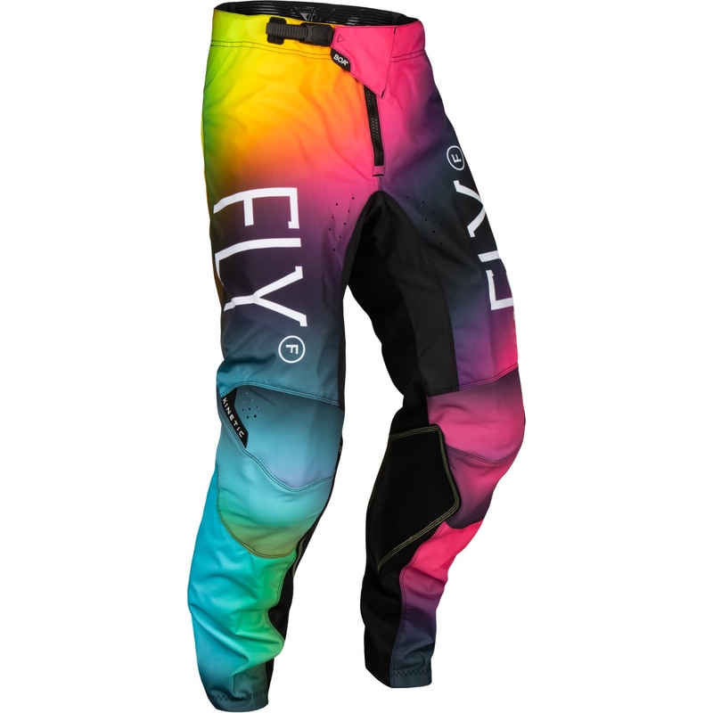 Pantaloni motocross pentru copii FLY Racing Kinetic Prodigy roz-albastru-galben fluo - reducere lichidare