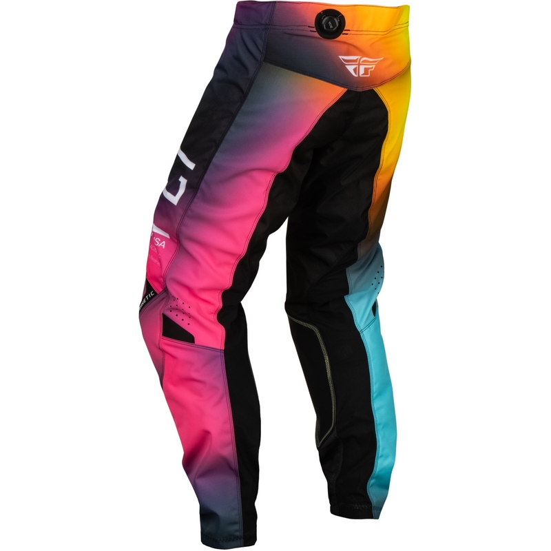 Pantaloni motocross pentru copii FLY Racing Kinetic Prodigy roz-albastru-galben fluo - reducere lichidare