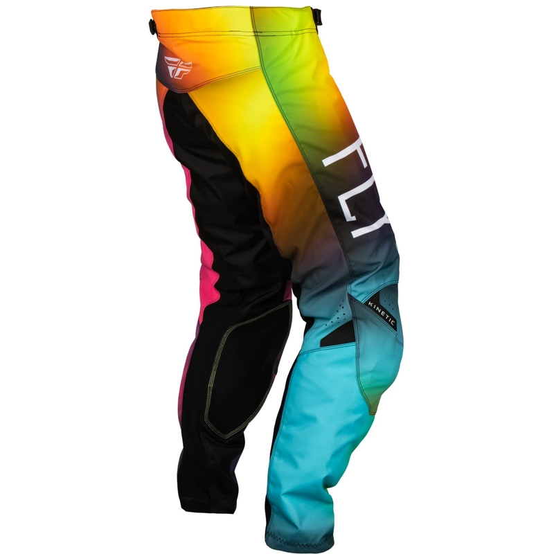 Pantaloni motocross pentru copii FLY Racing Kinetic Prodigy roz-albastru-galben fluo - reducere lichidare