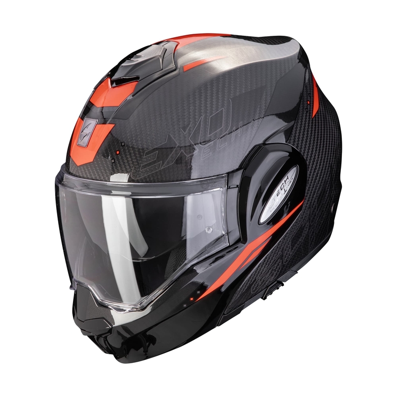 Cască de motocicletă rabatabilă Scorpion EXO-TECH EVO CARBON ROVER negru-roșu lichidare