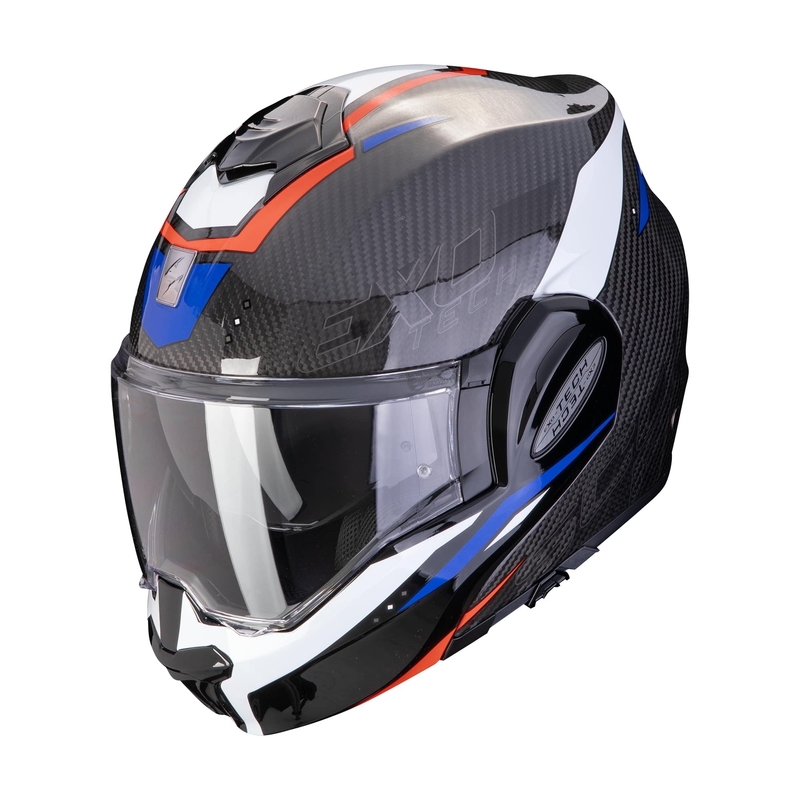 Cască de motocicletă pliabilă Scorpion EXO-TECH EVO CARBON ROVER negru-roșu-albastru lichidare