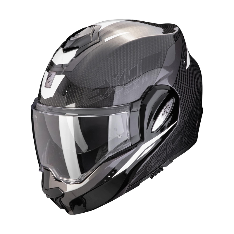 Cască de motocicletă rabatabilă Scorpion EXO-TECH EVO CARBON ROVER negru și alb