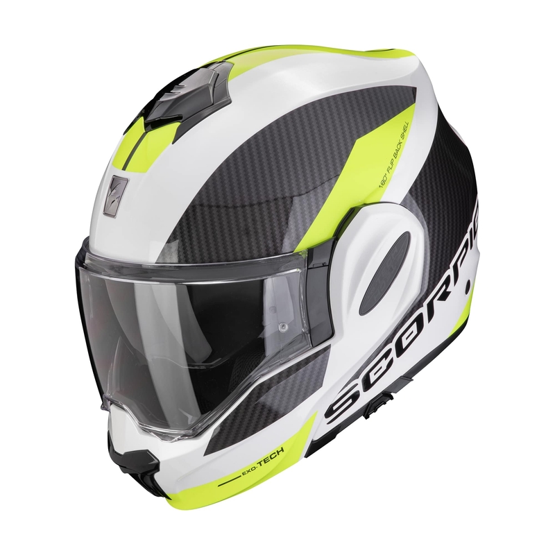 Cască de motocicletă rabatabilă Scorpion EXO-TECH EVO TEAM alb-galben-fluo lichidare