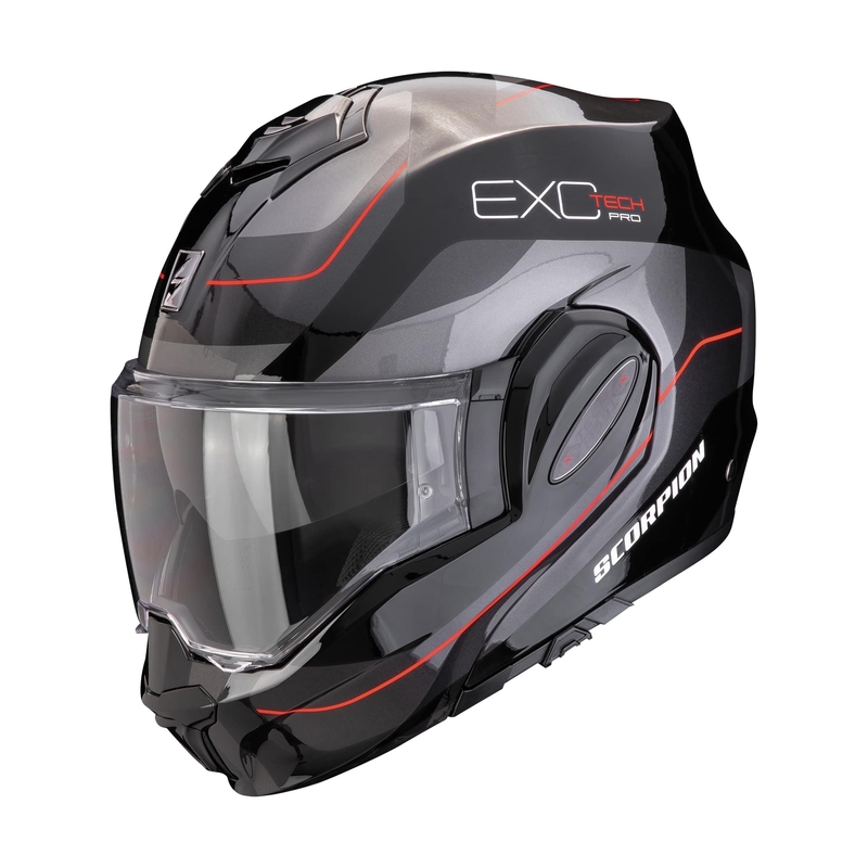 Cască de motocicletă rabatabilă Scorpion EXO-TECH EVO PRO COMMUTA negru-argintiu-roșu lichidare
