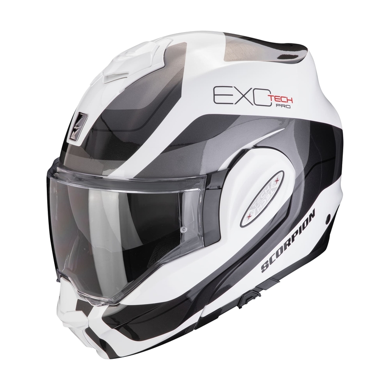 Cască de motocicletă rabatabilă Scorpion EXO-TECH EVO PRO COMMUTA alb-argintiu lichidare
