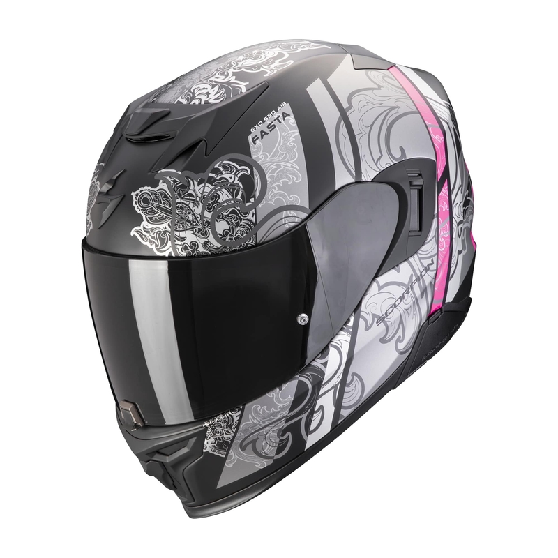 Cască integrală pentru motociclete Scorpion EXO-520 EVO AIR FASTA negru mat-argintiu-roz mat lichidare