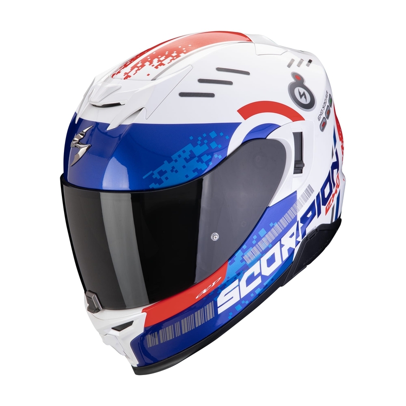 Cască integrală pentru motociclete Scorpion EXO-520 EVO AIR TITAN alb-albastru-roșu lichidare