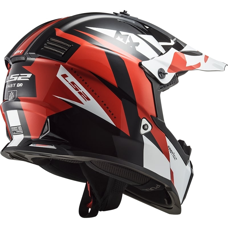 Cască de motocros pentru copii LS2 MX437 FAST EVO MINI STRIKE negru-alb-roșu