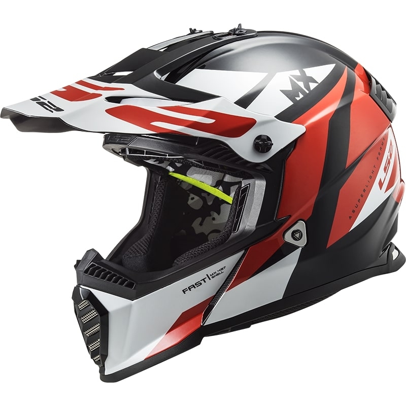Cască de motocros pentru copii LS2 MX437 FAST EVO MINI STRIKE negru-alb-roșu