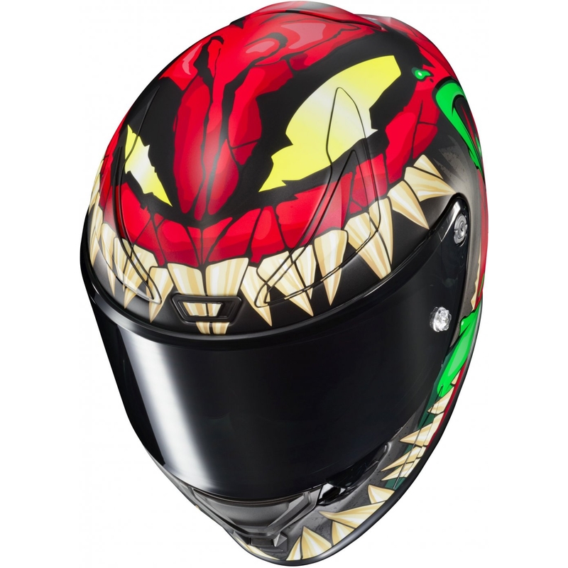 Cască integrală pentru motociclete HJC RPHA 1 Toxin Marvel MC1SF roșu-gri-verde-verde lichidare
