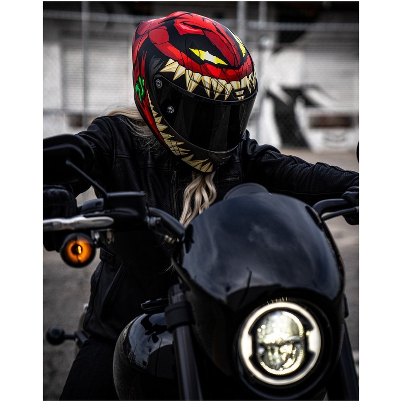 Cască integrală pentru motociclete HJC RPHA 1 Toxin Marvel MC1SF roșu-gri-verde-verde lichidare