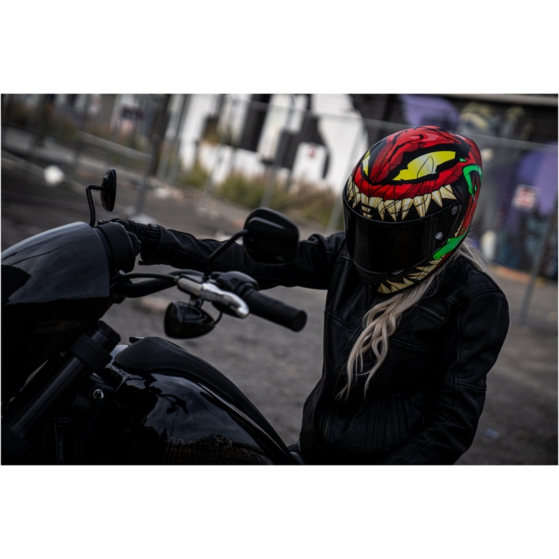 Cască integrală pentru motociclete HJC RPHA 1 Toxin Marvel MC1SF roșu-gri-verde-verde lichidare