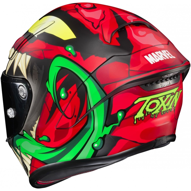 Cască integrală pentru motociclete HJC RPHA 1 Toxin Marvel MC1SF roșu-gri-verde-verde lichidare