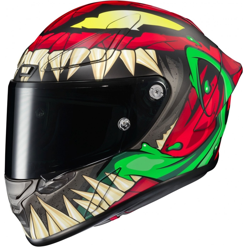 Cască integrală pentru motociclete HJC RPHA 1 Toxin Marvel MC1SF roșu-gri-verde-verde lichidare