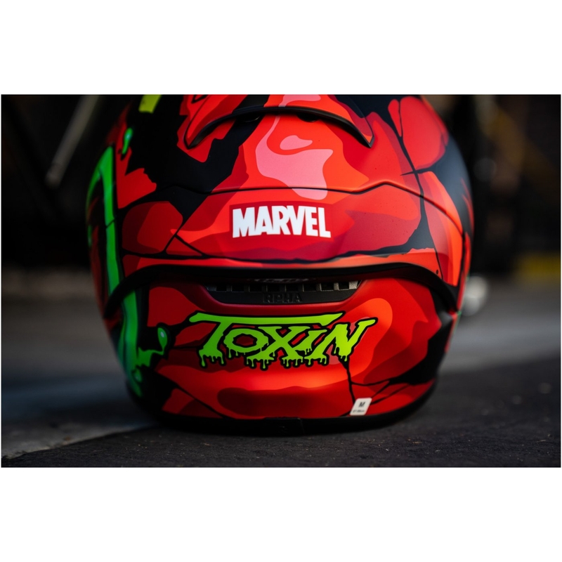 Cască integrală pentru motociclete HJC RPHA 1 Toxin Marvel MC1SF roșu-gri-verde-verde lichidare
