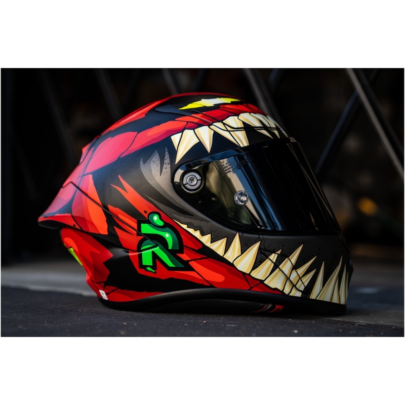 Cască integrală pentru motociclete HJC RPHA 1 Toxin Marvel MC1SF roșu-gri-verde-verde lichidare