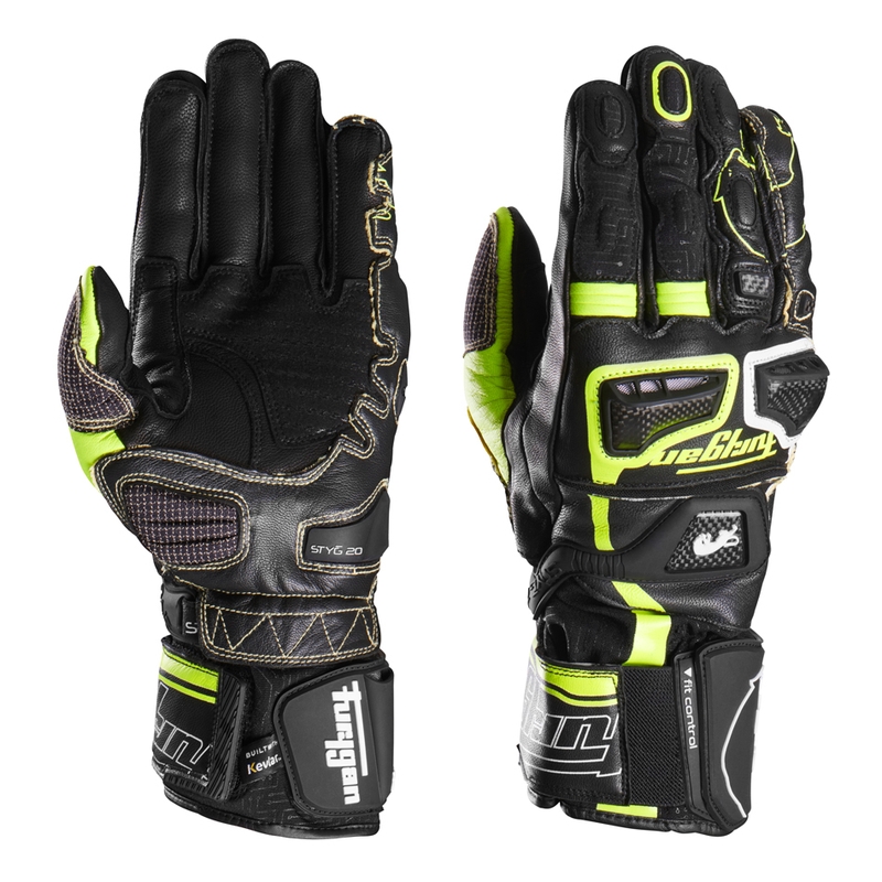 Mănuși de motocicletă Furygan Styg 20 x Kevlar negru-galben fluo-alb
