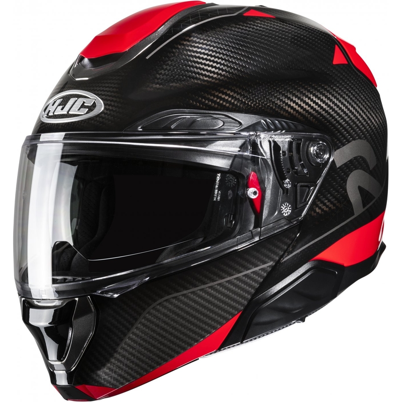 Casca de motociclete rabatabila HJC RPHA 91 CARBON Noela MC1 negru-rosu lichidare