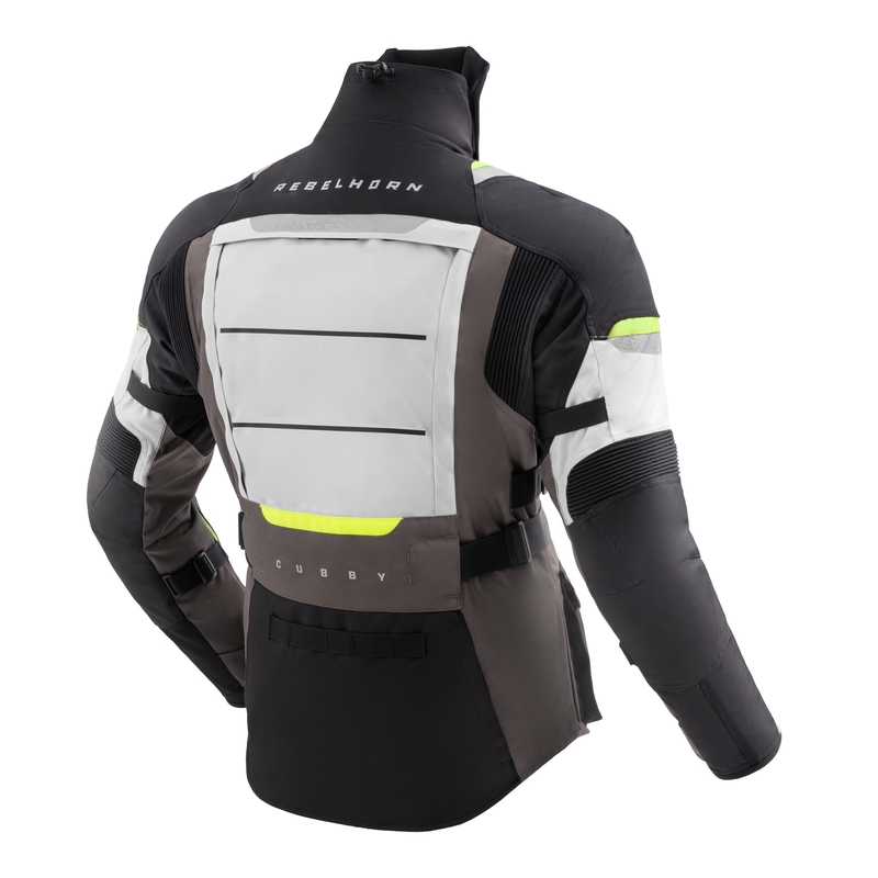 Geacă de motocicletă Rebelhorn Cubby V negru-gri-galben fluo