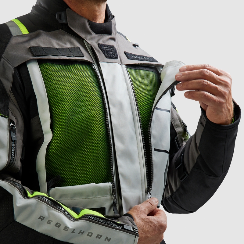 Geacă de motocicletă Rebelhorn Cubby V negru-gri-galben fluo