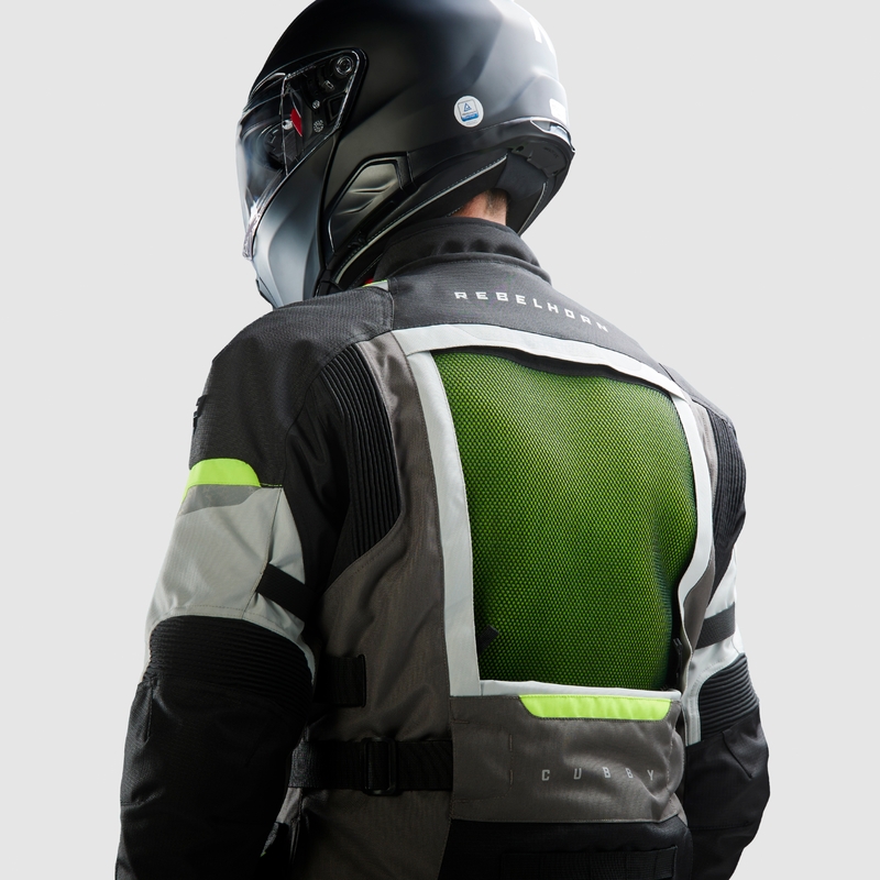 Geacă de motocicletă Rebelhorn Cubby V negru-gri-galben fluo