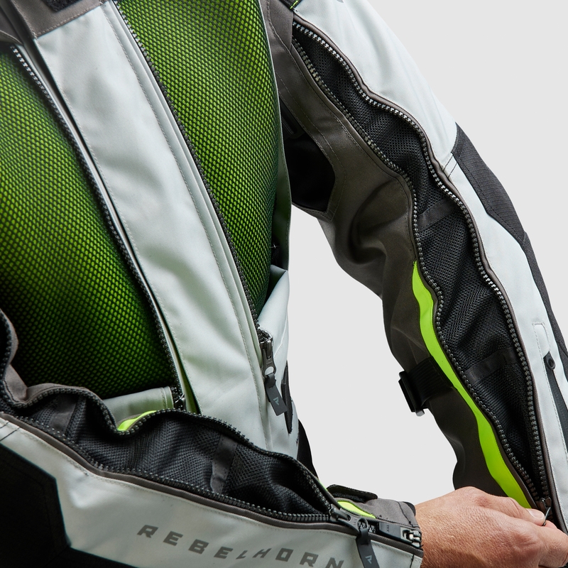Geacă de motocicletă Rebelhorn Cubby V negru-gri-galben fluo