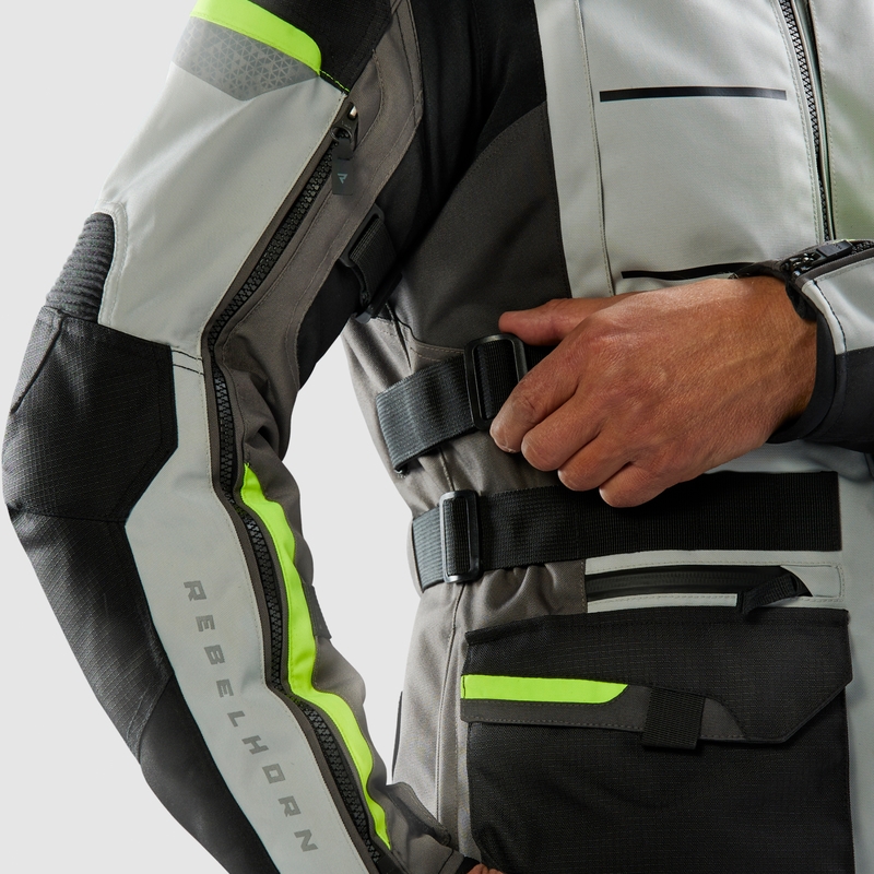 Geacă de motocicletă Rebelhorn Cubby V negru-gri-galben fluo