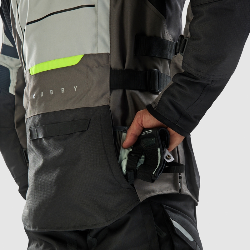 Geacă de motocicletă Rebelhorn Cubby V negru-gri-galben fluo