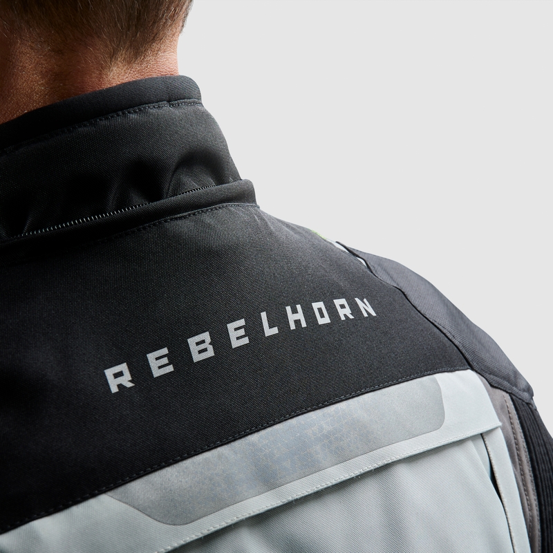 Geacă de motocicletă Rebelhorn Cubby V negru-gri-galben fluo
