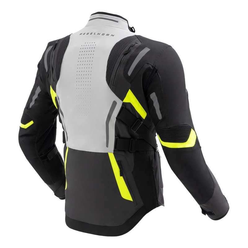 Geacă de motocicletă Rebelhorn Hiker IV negru-gri-galben fluo