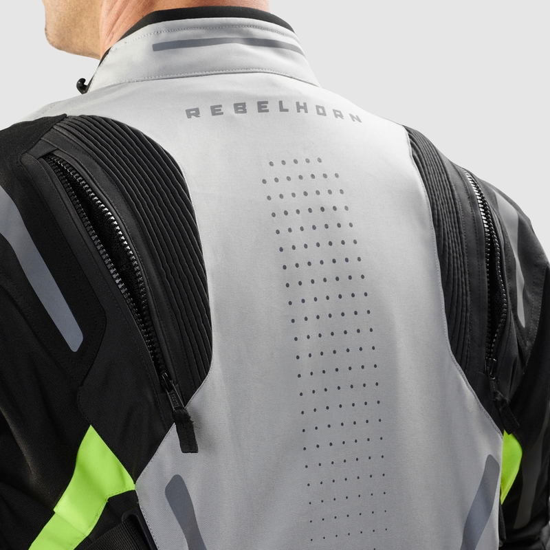 Geacă de motocicletă Rebelhorn Hiker IV negru-gri-galben fluo