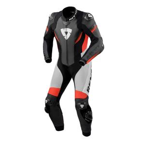 Salopetă de motocicletă din piele neagră-fluo roșie pentru motociclete Revit Control