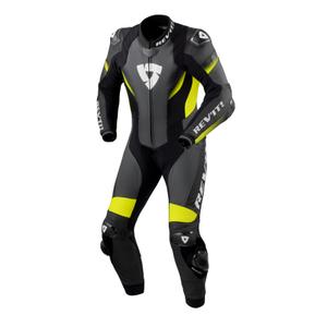 Salopetă de motocicletă din piele de culoare negru-galben-fluorescentă Revit Control