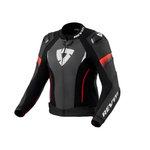 Jachetă de motocicletă pentru femei Revit Xena 4 Pro Black-Fluo Red din piele de motocicletă