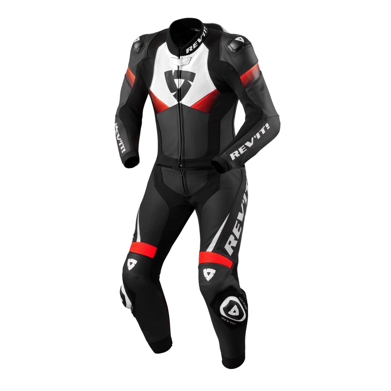 Salopetă din piele Revit Combi Argon 2 negru-fluo roșu-fluo