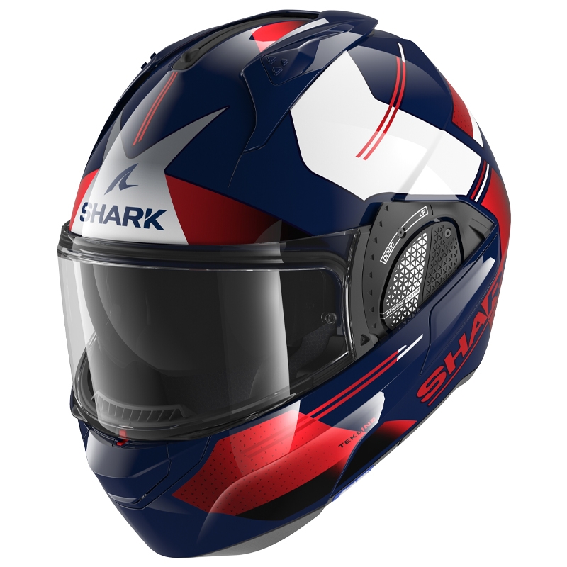 Cască de protecție SHARK EVO-GT Tekline cu vârful albastru-alb-roșu