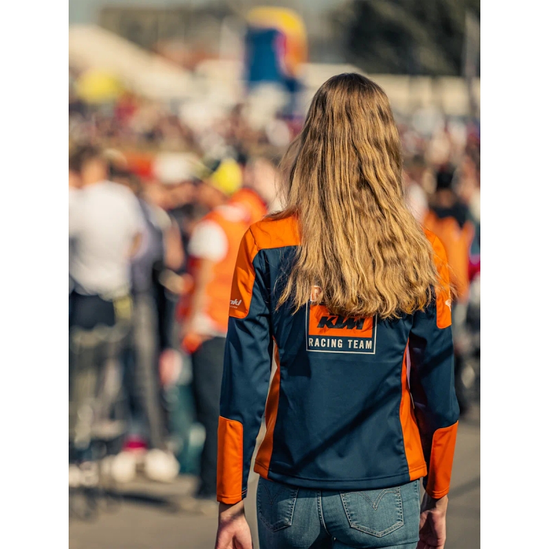 Jachetă KTM Replica Team pentru femei, albastru-portocaliu, de tip softshell