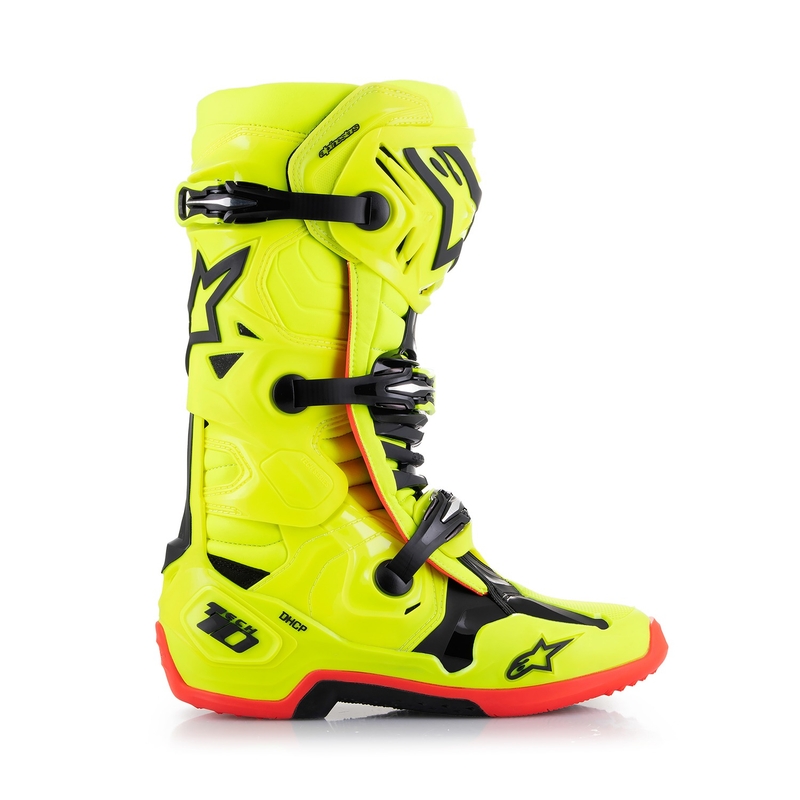 Ghete motociclete Alpinestars Tech 10 galben fluo-negru-roșu fluo