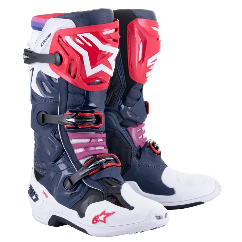 Ghete motociclete Alpinestars Tech 10 Superventilate perforate albastru închis-alb-roșu-violet