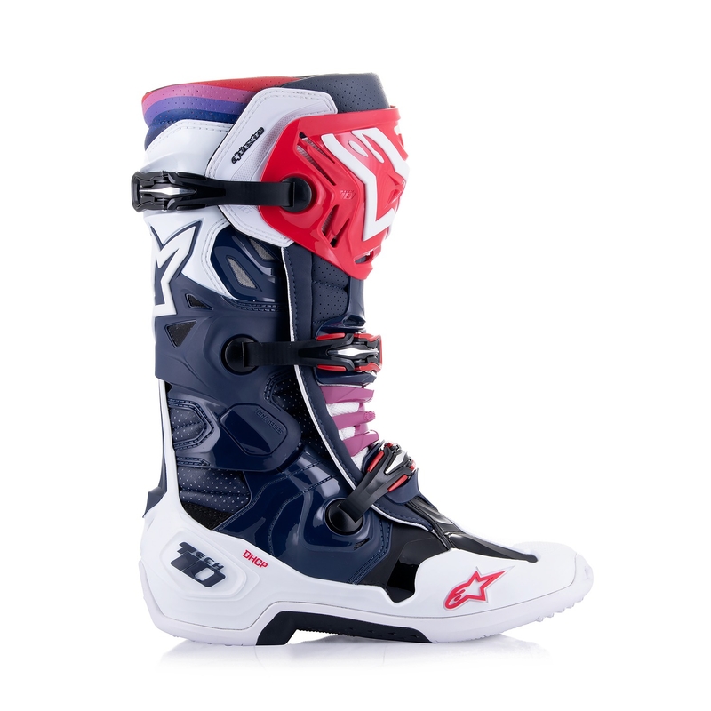 Ghete motociclete Alpinestars Tech 10 Superventilate perforate albastru închis-alb-roșu-violet