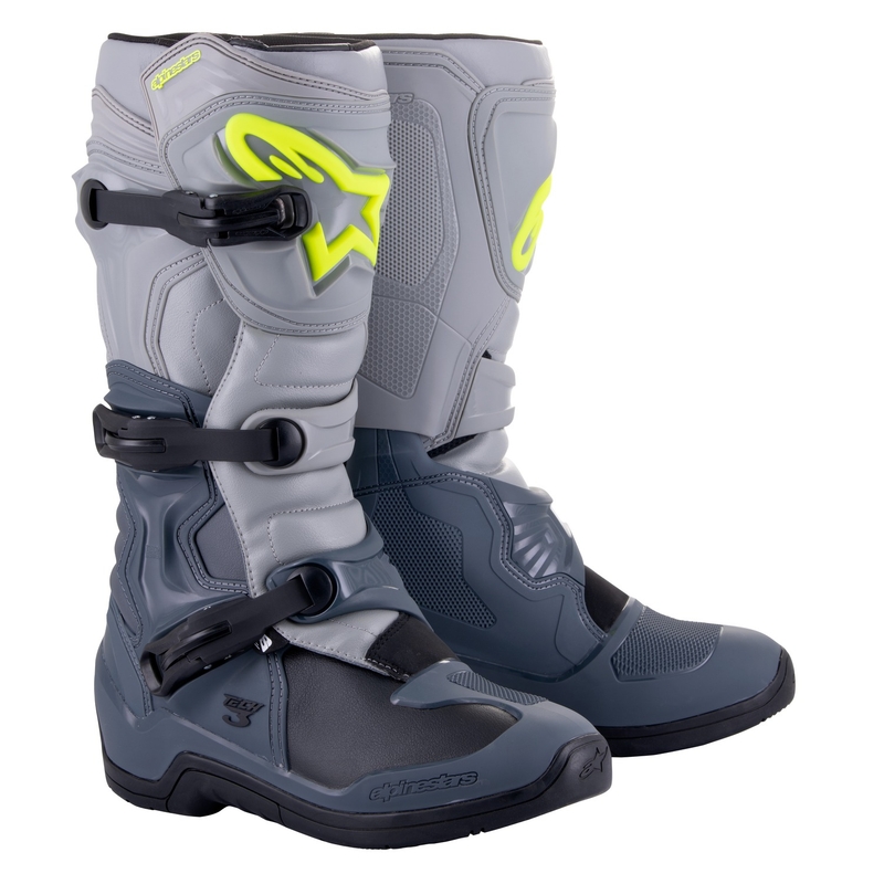 Ghete moto Alpinestars Tech 3 gri deschis-negru-galben fluo