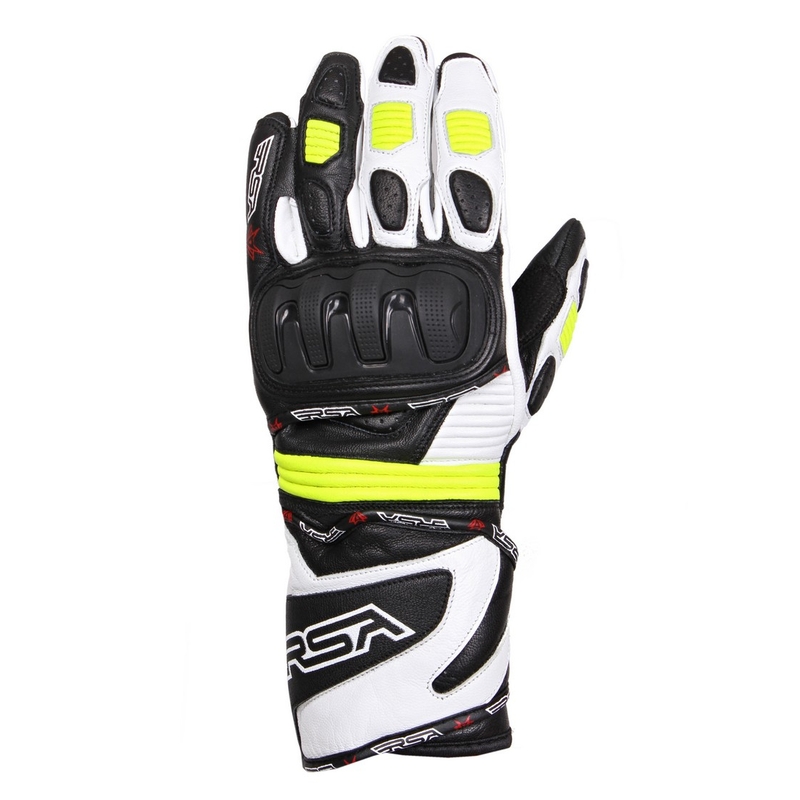Mănuși pentru motociclete RSA Gappa negru-alb-alb-galben-fluo