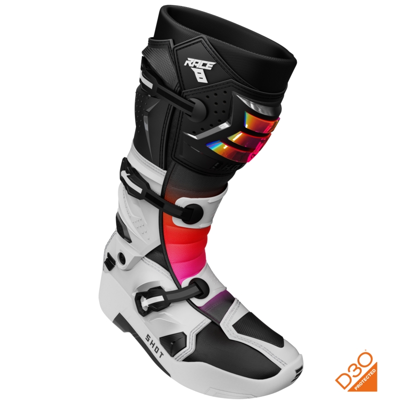 Ghete motocross Shot Race 8 Holographic alb-negru-roz