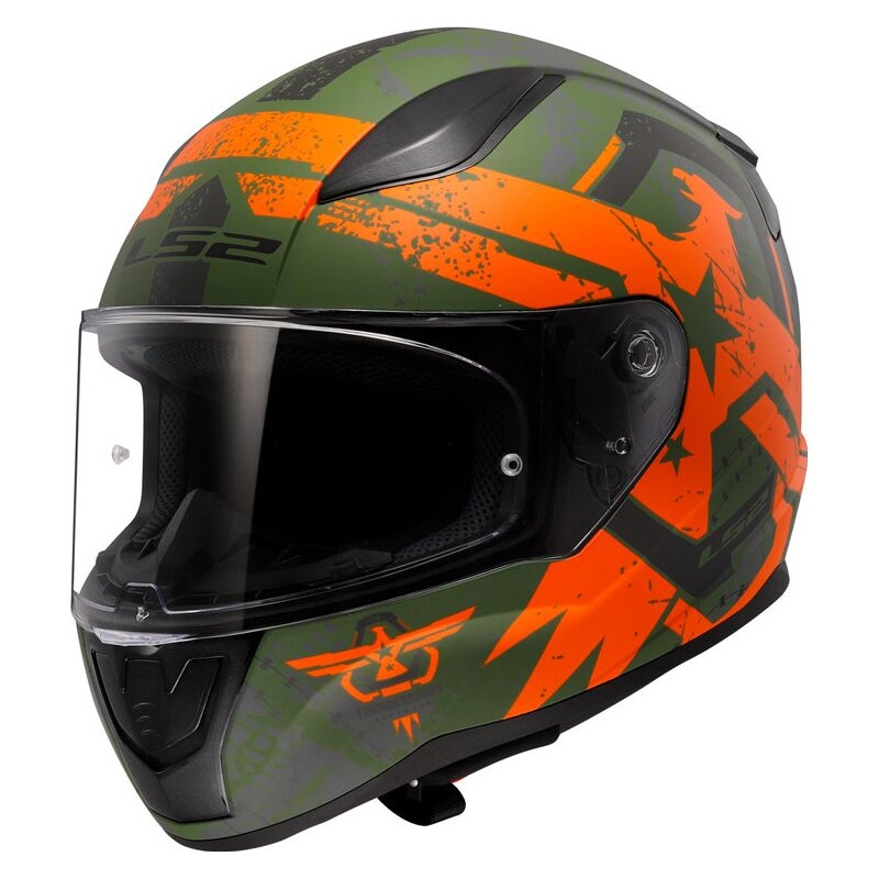 Cască integrală pentru motociclete LS2 FF353 RAPID II Thunderbirds verde-portocaliu mată