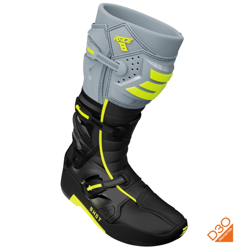 Ghete motocross Shot Race 8 negru-gri-galben fluo