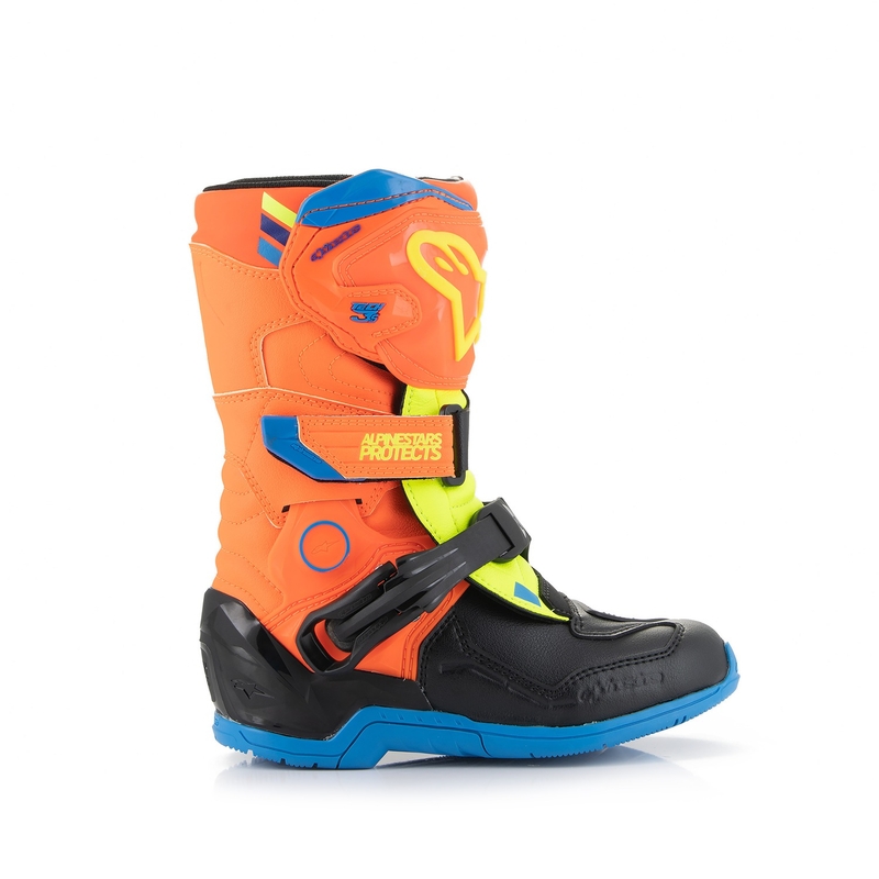 Alpinestars Tech 3S Kids Fluo Orange-Blue-Fluo Yellow-Black cizme de motocicletă pentru copii