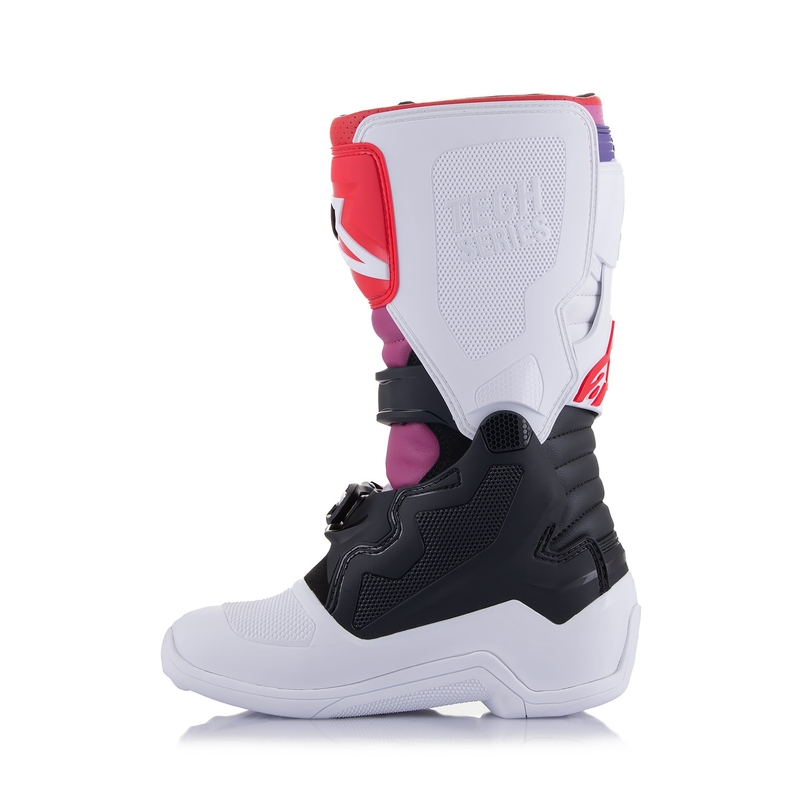 Ghete motocross Alpinestars Tech 7 S pentru copii, alb-negru-roșu-albastru-violet