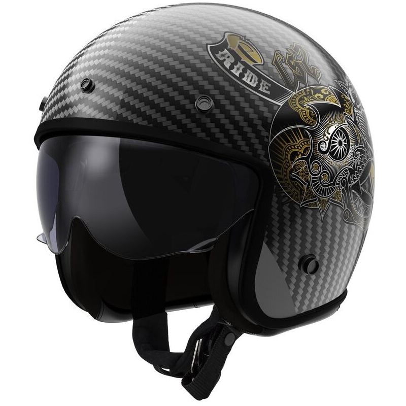 Casca de motociclete deschisa LS2 OF601 Bob II Carbon Custom negru lucios