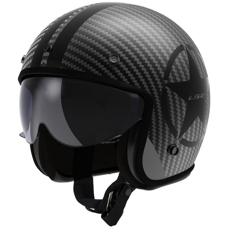Casca de motociclete deschisa LS2 OF601 Bob II Carbon Star neagra mat
